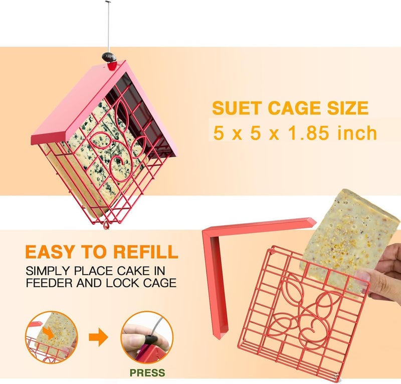 FlowaFoli Suet Bird Feeder, Metal Suet Feeder for Outside Hanging, Single Suet Cake Capacity, Fruit and Suet Feeder Style for Outside Hanging(Red) - Image 4